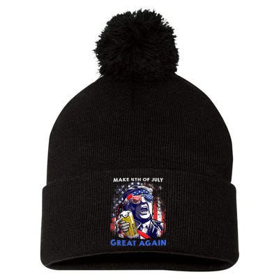 Make 4th Of July Great Again Funny Trump Drinking Beer Pom Pom 12in Knit Beanie