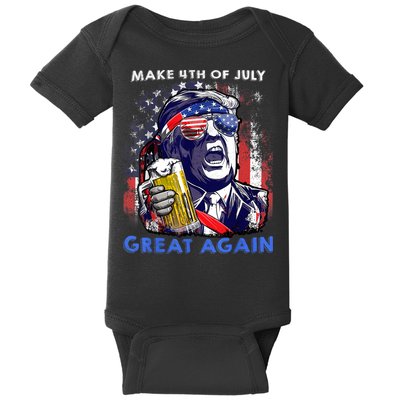 Make 4th Of July Great Again Funny Trump Drinking Beer Baby Bodysuit