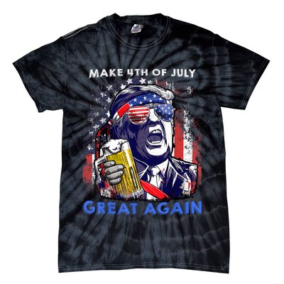Make 4th Of July Great Again Funny Trump Drinking Beer Tie-Dye T-Shirt