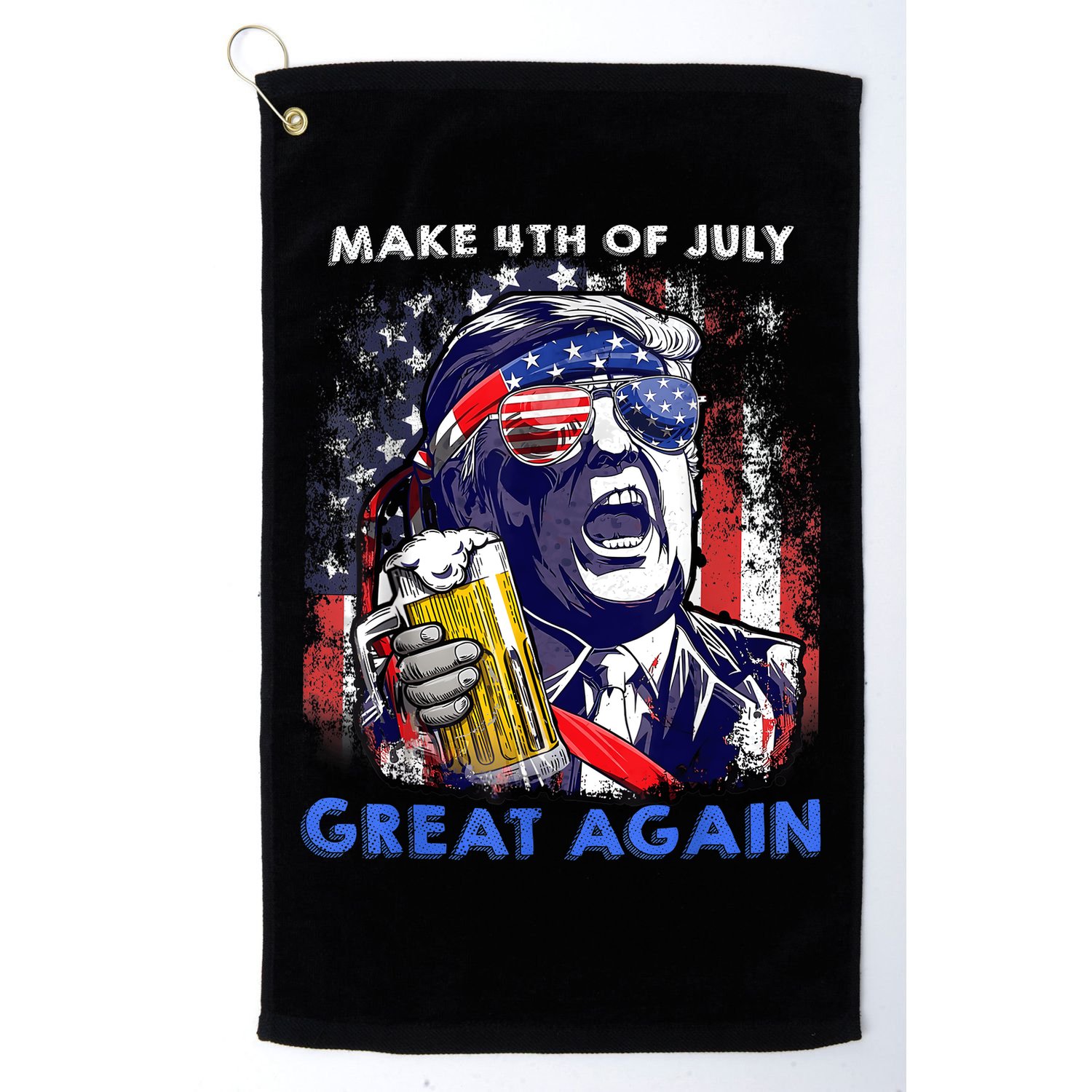 Make 4th Of July Great Again Funny Trump Drinking Beer Golf Towel