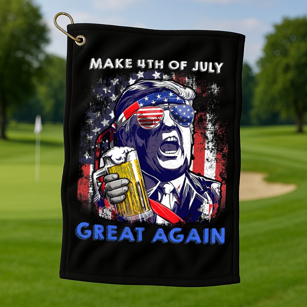 Make 4th Of July Great Again Funny Trump Drinking Beer Golf Towel