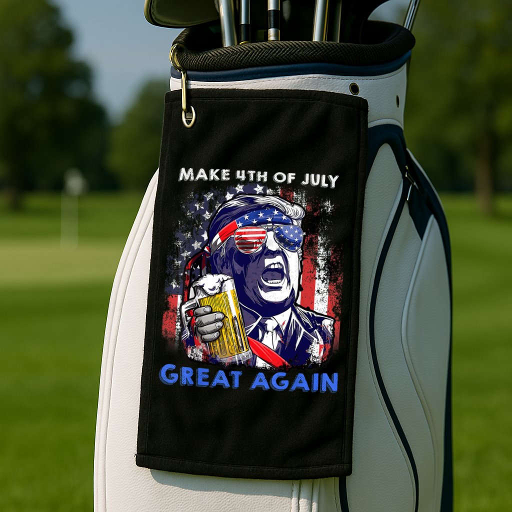 Make 4th Of July Great Again Funny Trump Drinking Beer Golf Towel