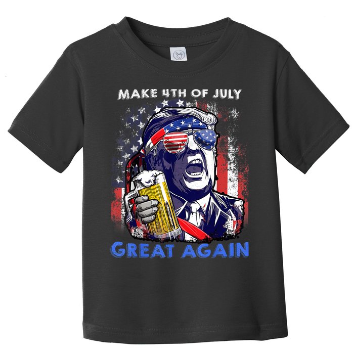 Make 4th Of July Great Again Funny Trump Drinking Beer Toddler T-Shirt