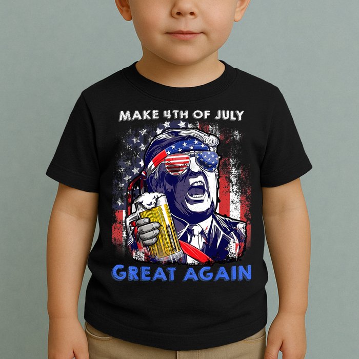 Make 4th Of July Great Again Funny Trump Drinking Beer Toddler T-Shirt