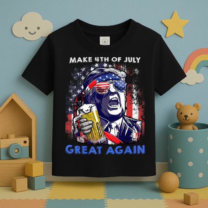 Make 4th Of July Great Again Funny Trump Drinking Beer Toddler T-Shirt