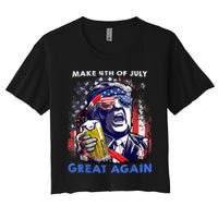 Make 4th Of July Great Again Funny Trump Drinking Beer Crop Top