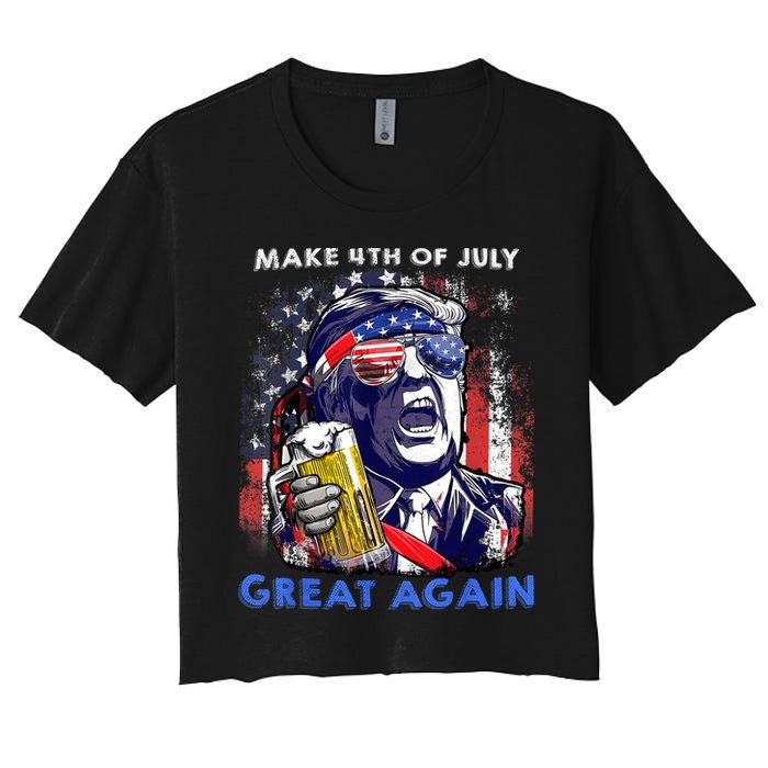 Make 4th Of July Great Again Funny Trump Drinking Beer Crop Top