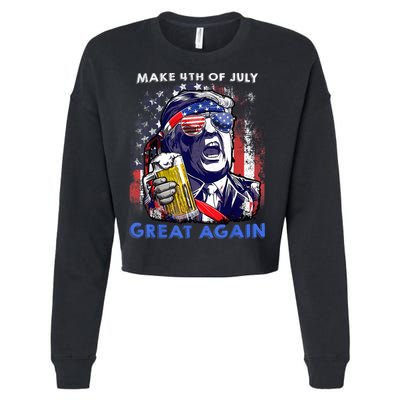 Make 4th Of July Great Again Funny Trump Drinking Beer Cropped Pullover Crew