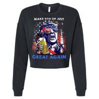 Make 4th Of July Great Again Funny Trump Drinking Beer Cropped Pullover Crew