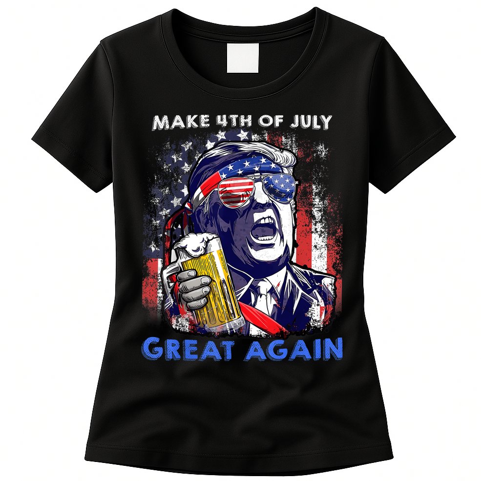 Make 4th Of July Great Again Funny Trump Drinking Beer Womens T-Shirt