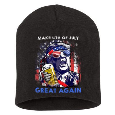 Make 4th Of July Great Again Funny Trump Drinking Beer Short Acrylic Beanie