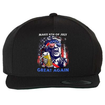 Make 4th Of July Great Again Funny Trump Drinking Beer Wool Snapback Cap