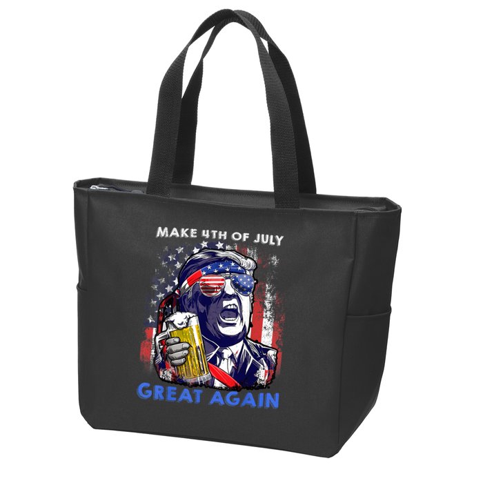 Make 4th Of July Great Again Funny Trump Drinking Beer Zip Tote Bag
