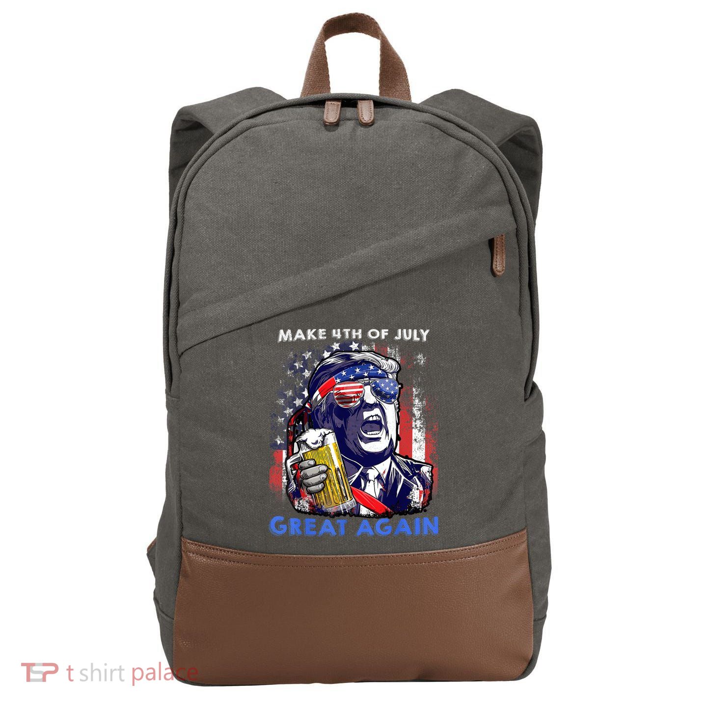 Make 4th Of July Great Again Funny Trump Drinking Beer Cotton Canvas Backpack