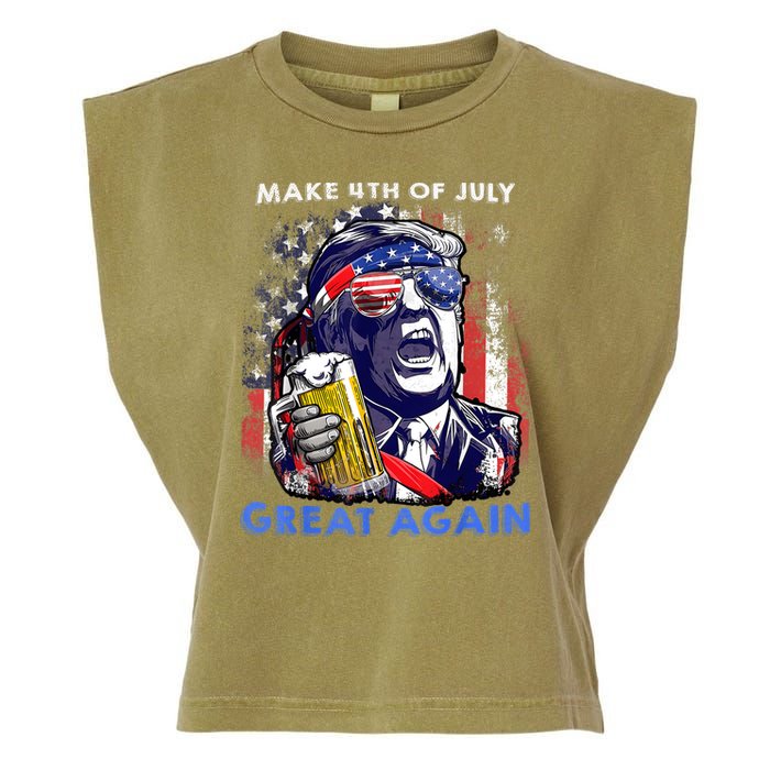Make 4th Of July Great Again Funny Trump Drinking Beer Garment-Dyed Women's Muscle Tee