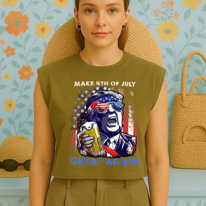 Make 4th Of July Great Again Funny Trump Drinking Beer Garment-Dyed Women's Muscle Tee
