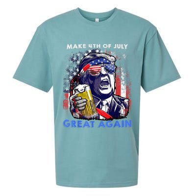Make 4th Of July Great Again Funny Trump Drinking Beer Sueded Cloud Jersey T-Shirt