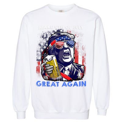 Make 4th Of July Great Again Funny Trump Drinking Beer Garment-Dyed Sweatshirt