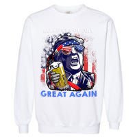 Make 4th Of July Great Again Funny Trump Drinking Beer Garment-Dyed Sweatshirt