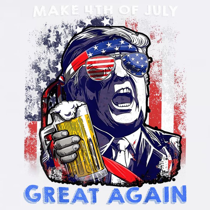 Make 4th Of July Great Again Funny Trump Drinking Beer Garment-Dyed Sweatshirt