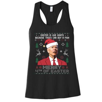 Merry 4th Of Easter Funny Joe Biden Sweater Ugly Christmas Women's Racerback Tank