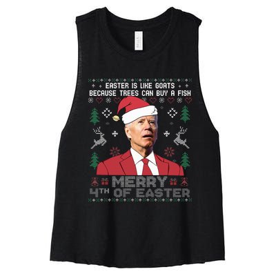 Merry 4th Of Easter Funny Joe Biden Sweater Ugly Christmas Women's Racerback Cropped Tank