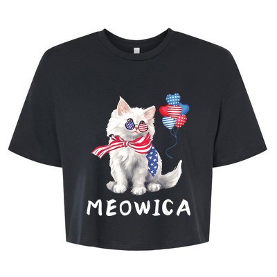 Meowica 4th Of July Cat American Flag Funny Bella+Canvas Jersey Crop Tee