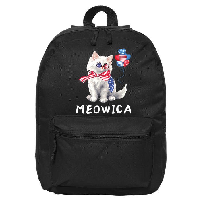 Meowica 4th Of July Cat American Flag Funny 16 in Basic Backpack