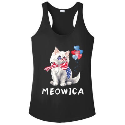 Meowica 4th Of July Cat American Flag Funny Ladies PosiCharge Competitor Racerback Tank