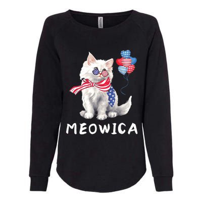 Meowica 4th Of July Cat American Flag Funny Womens California Wash Sweatshirt