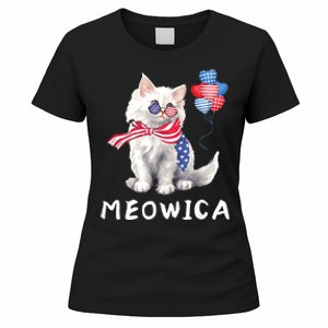 Meowica 4th Of July Cat American Flag Funny Women's T-Shirt