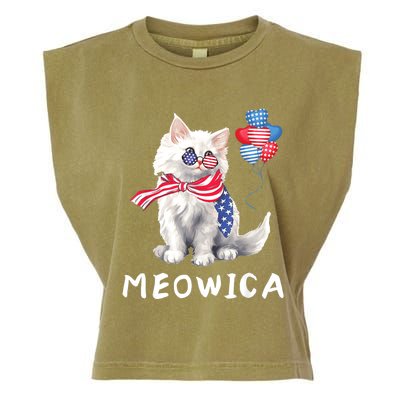 Meowica 4th Of July Cat American Flag Funny Garment-Dyed Women's Muscle Tee