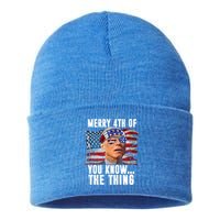 Merry 4th Of You Know The Thing Funny Biden Sustainable Knit Beanie