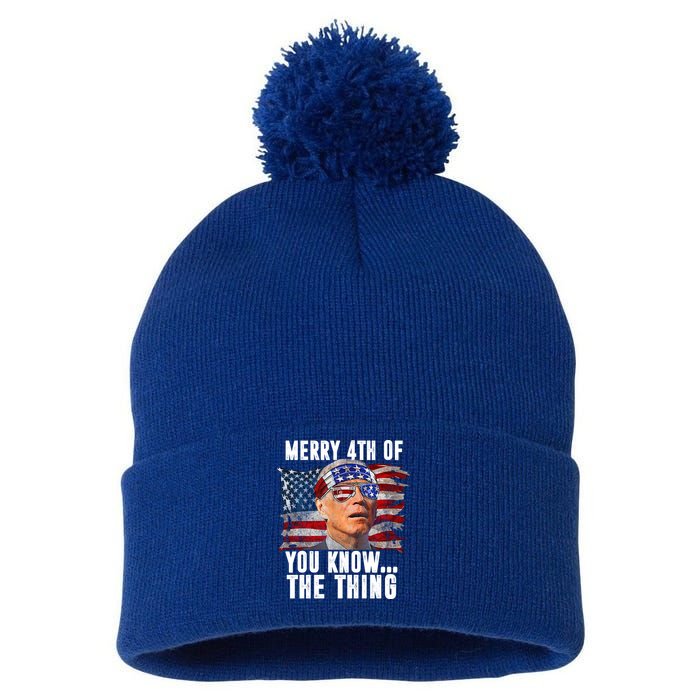 Merry 4th Of You Know The Thing Funny Biden Pom Pom 12in Knit Beanie