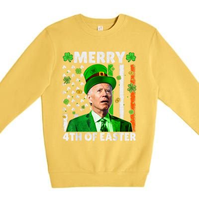 Merry 4th Of St Patricks Day Joe Biden Leprechaun Hat Clover Gift Premium Crewneck Sweatshirt