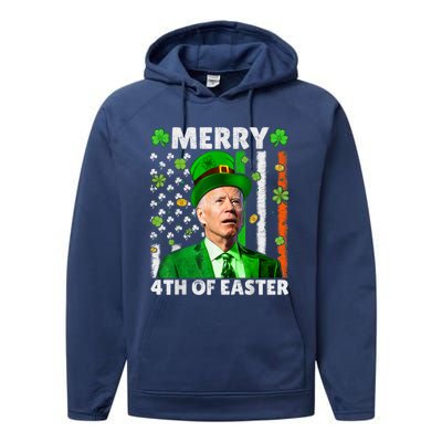 Merry 4th Of St Patricks Day Joe Biden Leprechaun Hat Clover Gift Performance Fleece Hoodie