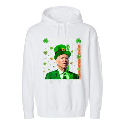 Merry 4th Of St Patricks Day Joe Biden Leprechaun Hat Clover Gift Garment-Dyed Fleece Hoodie