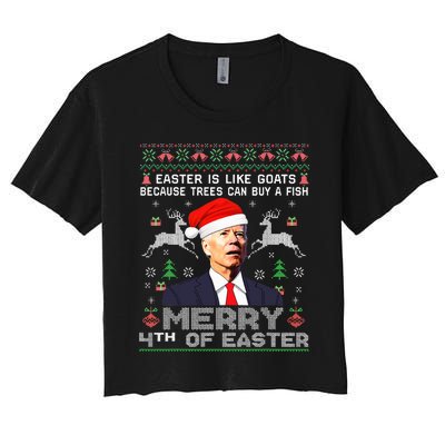 Merry 4th Of Easter Funny Biden Ugly Xmas Sweater  Women's Crop Top Tee