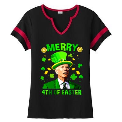 Merry 4th Of St Patricks Day Funny Joe Biden Leprechaun Hat Ladies Halftime Notch Neck Tee