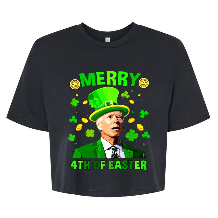 Merry 4th Of St Patricks Day Funny Joe Biden Leprechaun Hat Bella+Canvas Jersey Crop Tee