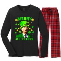 Merry 4th Of St Patricks Day Funny Joe Biden Leprechaun Hat Women's Long Sleeve Flannel Pajama Set 