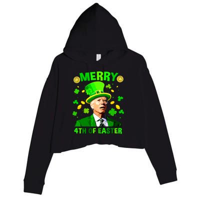 Merry 4th Of St Patricks Day Funny Joe Biden Leprechaun Hat Crop Fleece Hoodie