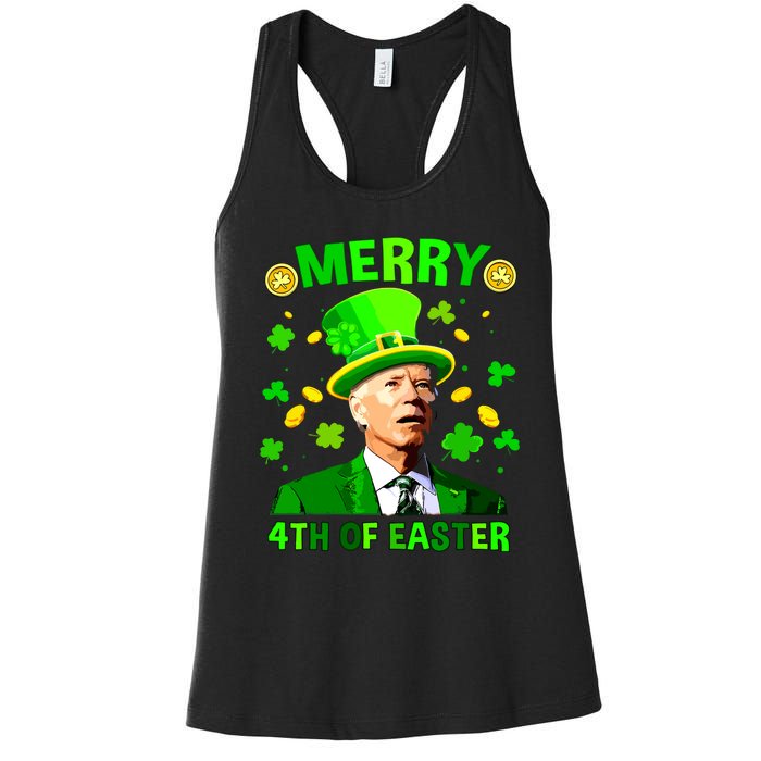 Merry 4th Of St Patricks Day Funny Joe Biden Leprechaun Hat Women's Racerback Tank