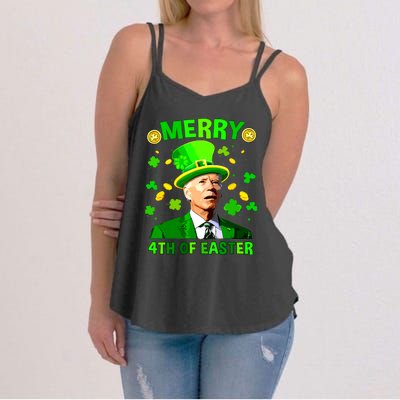 Merry 4th Of St Patricks Day Funny Joe Biden Leprechaun Hat Women's Strappy Tank