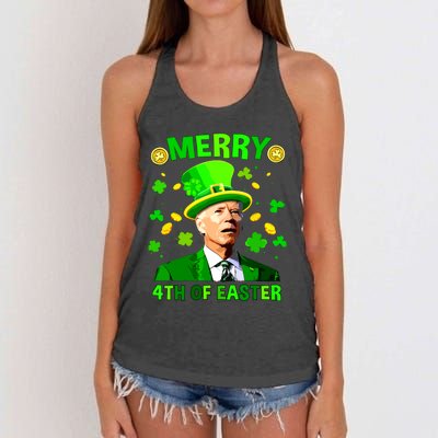 Merry 4th Of St Patricks Day Funny Joe Biden Leprechaun Hat Women's Knotted Racerback Tank