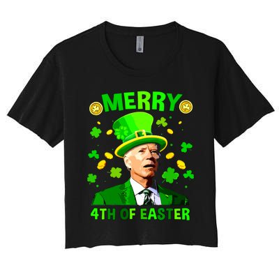 Merry 4th Of St Patricks Day Funny Joe Biden Leprechaun Hat Women's Crop Top Tee