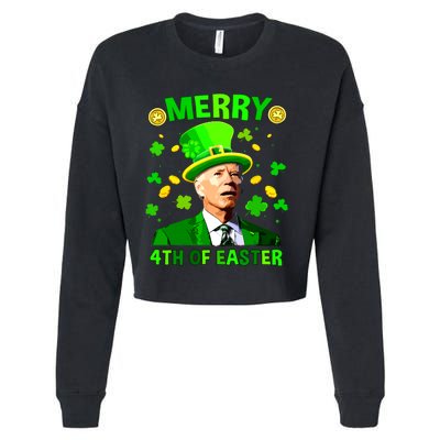 Merry 4th Of St Patricks Day Funny Joe Biden Leprechaun Hat Cropped Pullover Crew