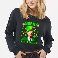 Merry 4th Of St Patricks Day Funny Joe Biden Leprechaun Hat Cropped Pullover Crew