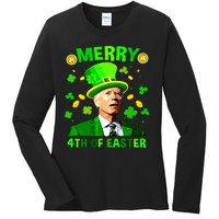 Merry 4th Of St Patricks Day Funny Joe Biden Leprechaun Hat Ladies Long Sleeve Shirt