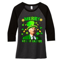 Merry 4th Of St Patricks Day Funny Joe Biden Leprechaun Hat Women's Tri-Blend 3/4-Sleeve Raglan Shirt